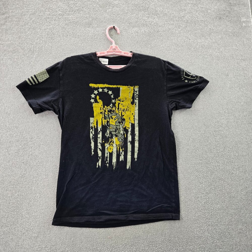 Grunt Style Men Shirt‎ M Black Graphic Print Flag Snake Patriotic Short Sleeve